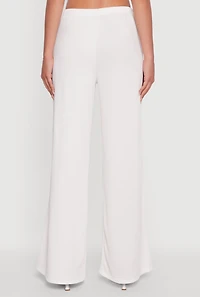 Womens High Waisted Wide Leg Ribbed Knit Casual Pants, White, Size L