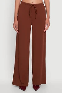 Womens High Waisted Wide Leg Ribbed Knit Casual Pants, Brown, Size L