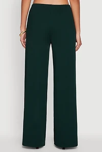 Womens High Waisted Wide Leg Ribbed Knit Casual Pants, Green, Size M