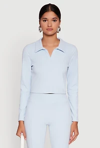 Brushed Knit Cropped Johnny Collar Polo Shirt