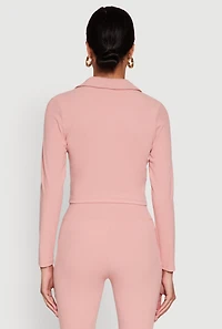Womens Brushed Knit Cropped Johnny Collar Polo Shirt, Pink, Size S