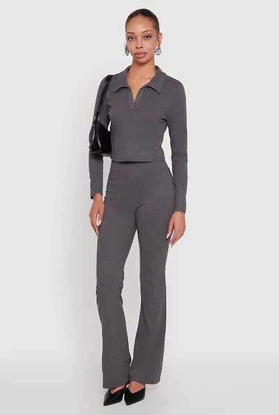 Brushed Knit Pintuck Pull On Slim Pants