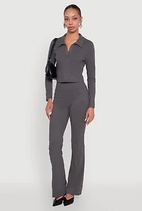 Brushed Knit Pintuck Pull On Slim Pants