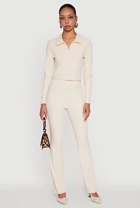 Brushed Knit Pintuck Pull On Slim Pants