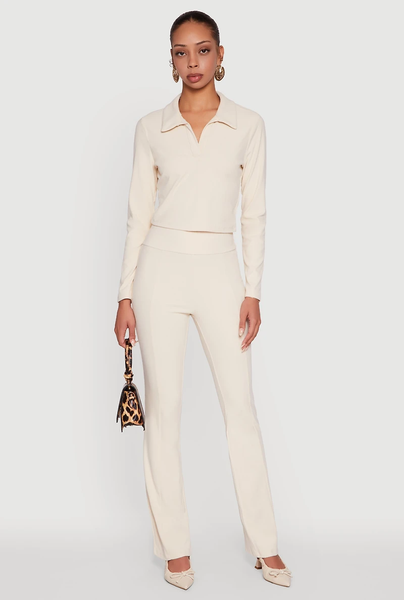 Brushed Knit Pintuck Pull On Slim Pants