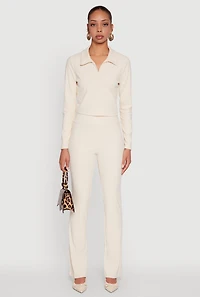 Womens Brushed Knit Pintuck Pull On Slim Pants, L