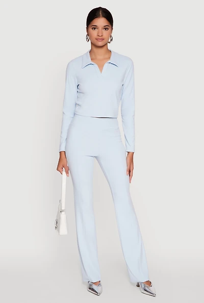 Brushed Knit Pintuck Pull On Slim Pants