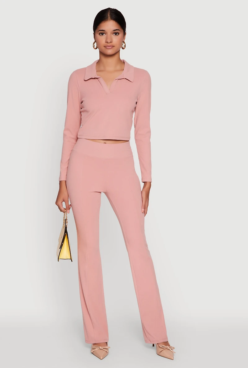 Brushed Knit Pintuck Pull On Slim Pants