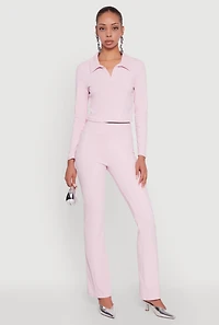 Brushed Knit Pintuck Pull On Slim Pants