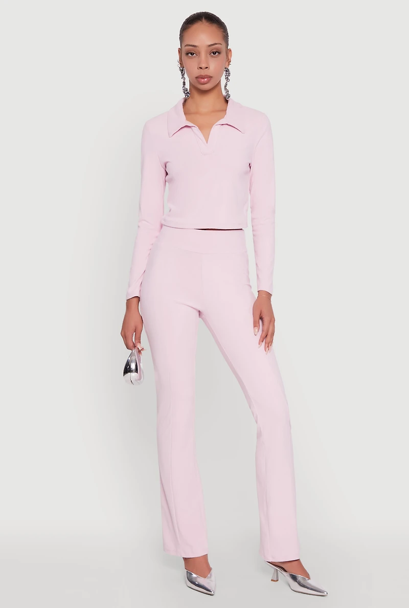 Brushed Knit Pintuck Pull On Slim Pants