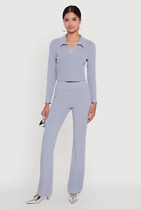 Brushed Knit Pintuck Pull On Slim Pants