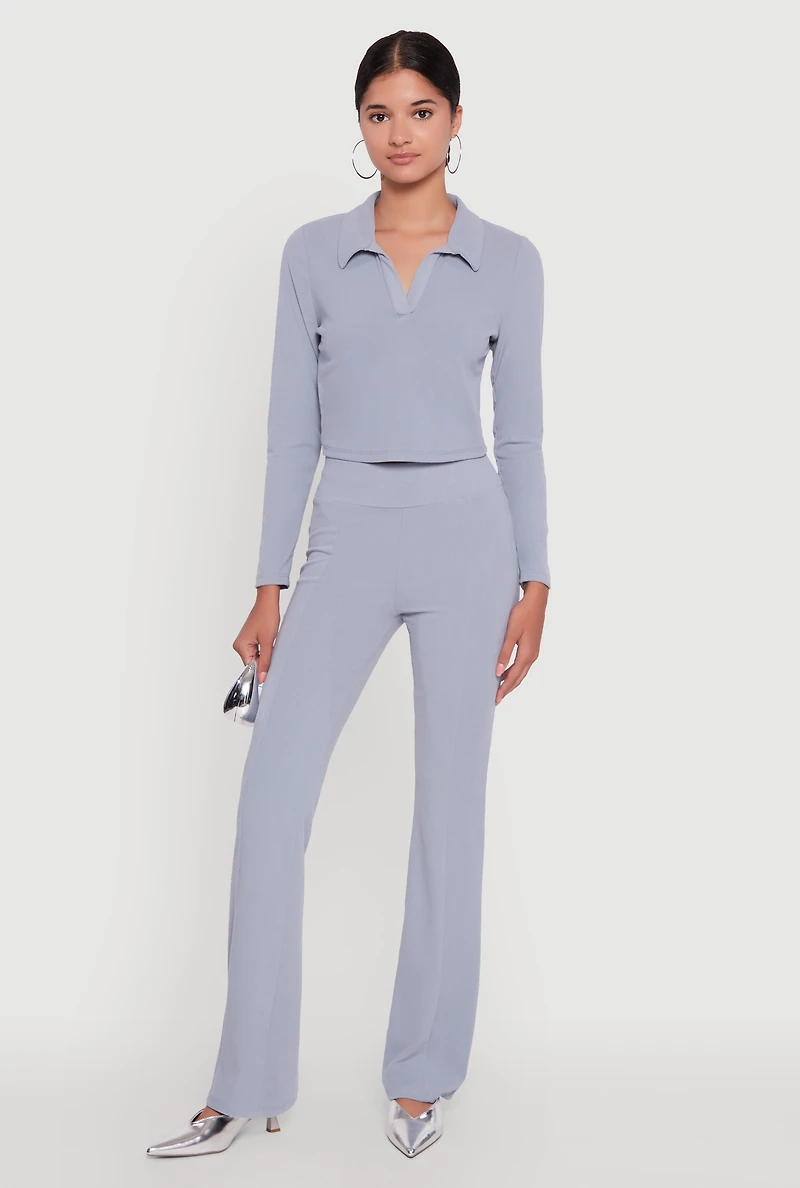 Brushed Knit Pintuck Pull On Slim Pants