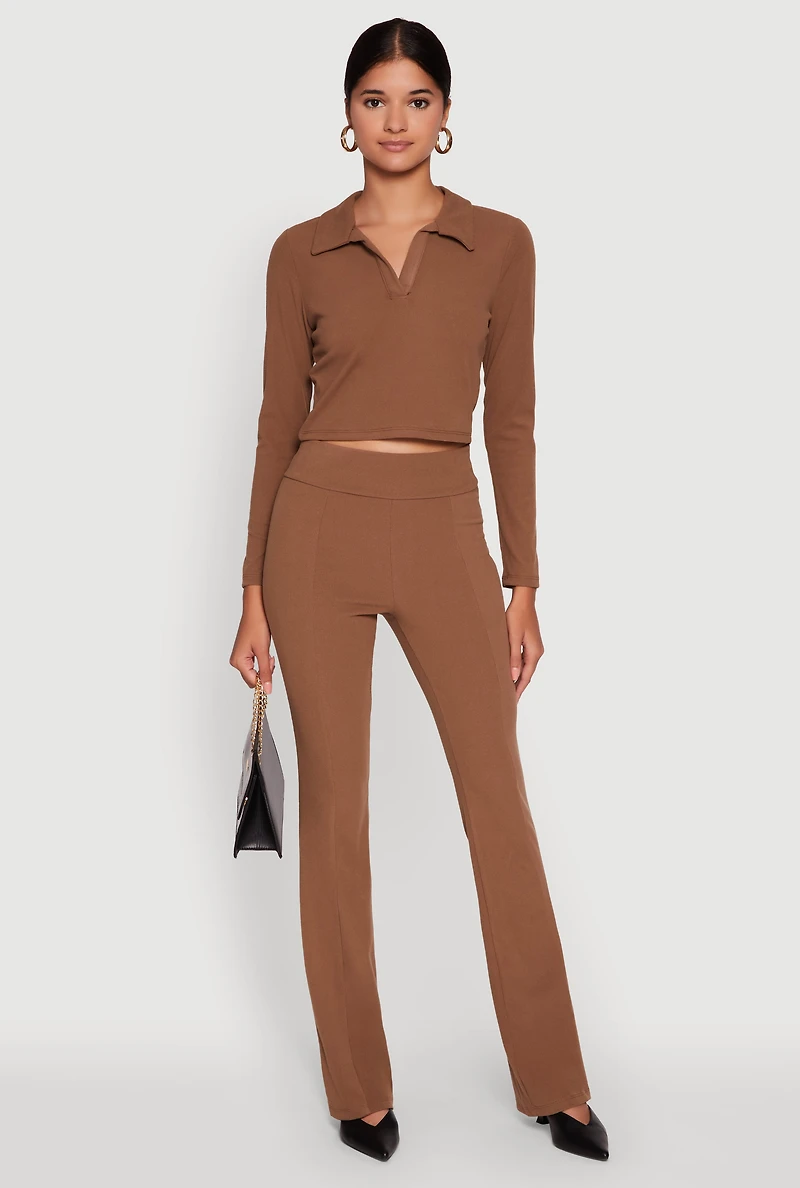 Brushed Knit Pintuck Pull On Slim Pants