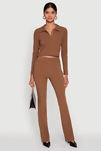 Brushed Knit Pintuck Pull On Slim Pants