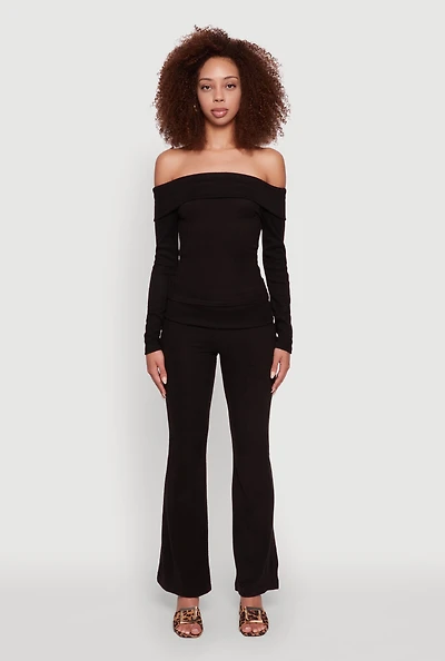 Womens Haute Monde High Waisted Flare Leg Pants, Black, Size M