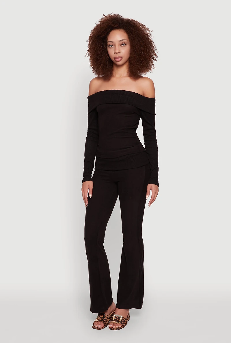 Womens Haute Monde High Waisted Flare Leg Pants, Black, Size L