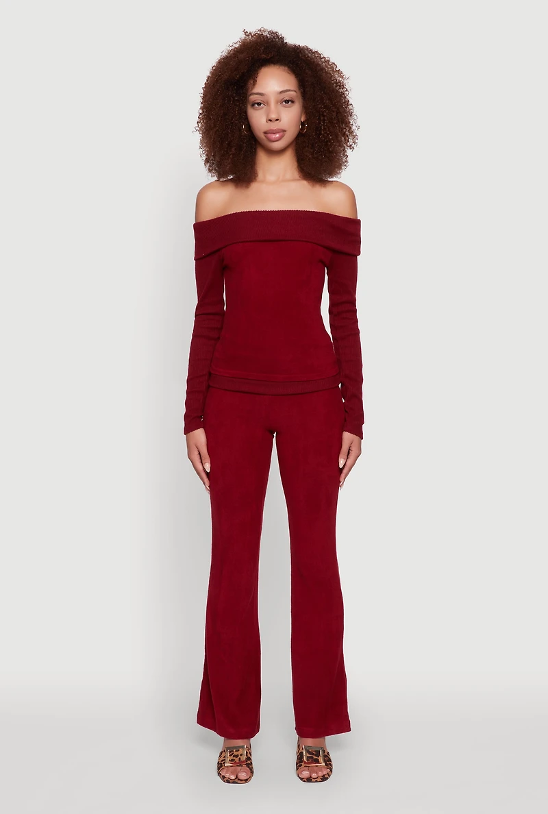 Womens Haute Monde High Waisted Flare Leg Pants, Burgundy, Size S