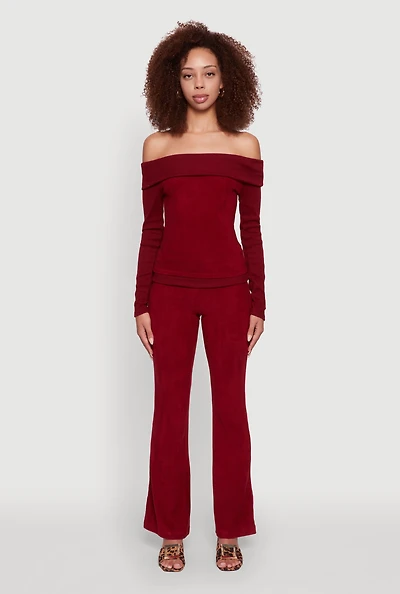 Womens Haute Monde High Waisted Flare Leg Pants, Burgundy, Size S