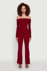 Womens Haute Monde High Waisted Flare Leg Pants, Burgundy, Size M