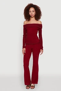 Womens Haute Monde High Waisted Flare Leg Pants, Burgundy, Size S