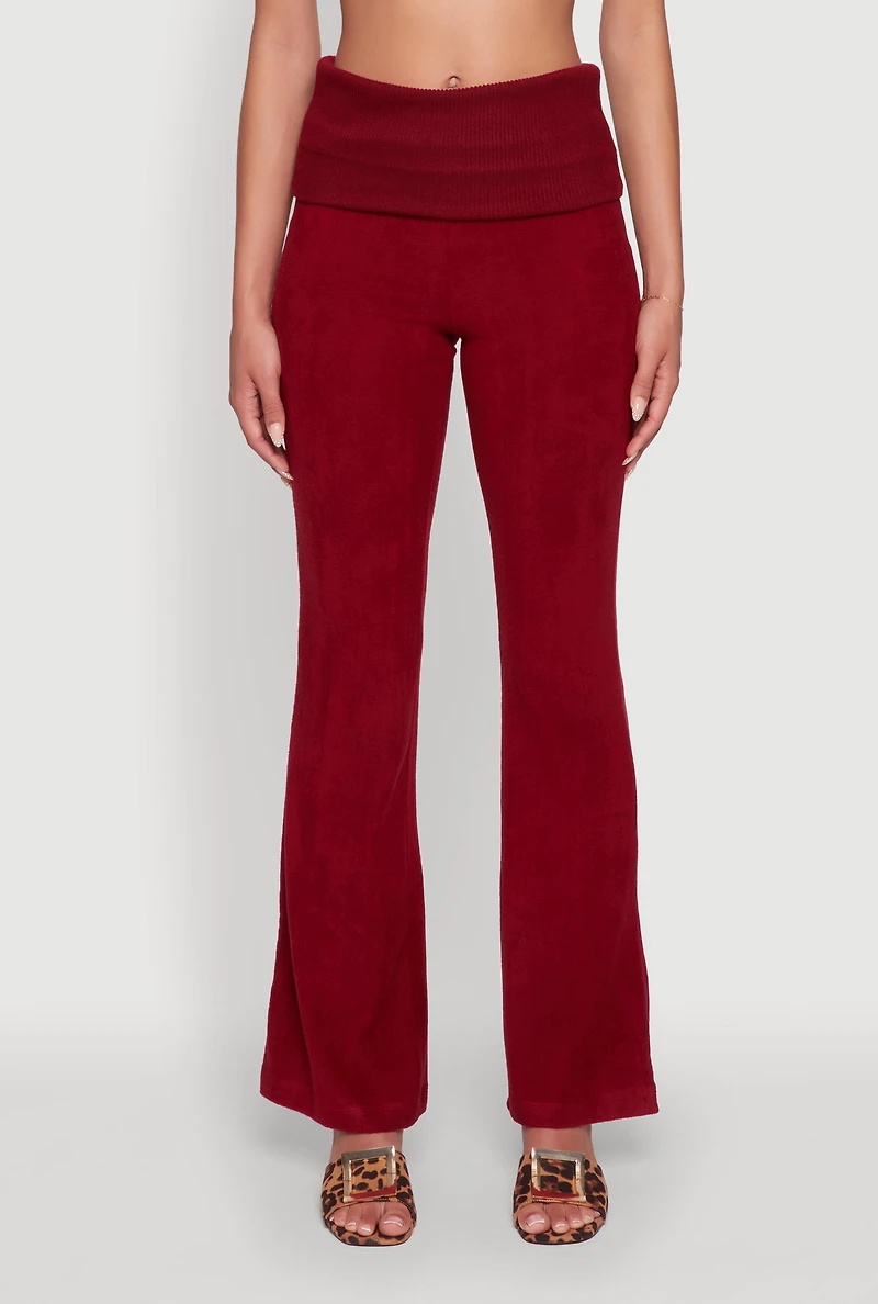 Womens Haute Monde High Waisted Flare Leg Pants, Burgundy, Size S
