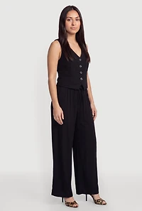 Linen Drawstring Waist Wide Leg Pants
