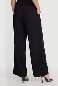Linen Drawstring Waist Wide Leg Pants