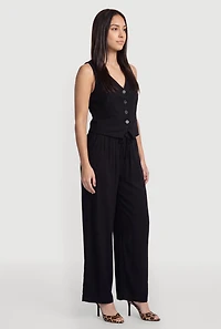 Linen Button Front Blazer Vest