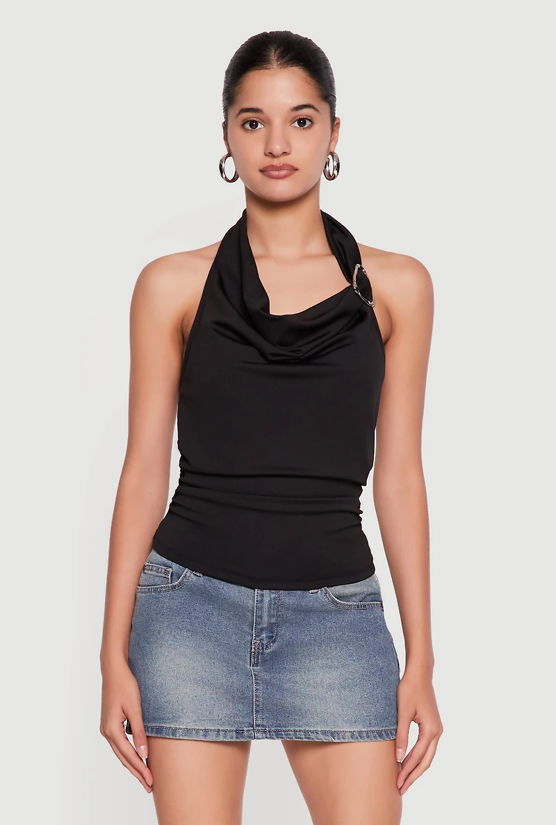 Ruched Cowl Neck Halter Top