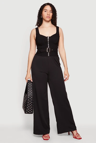High Waisted Pull On Wide Leg Dress Pants