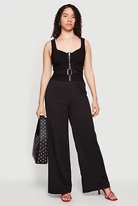 High Waisted Pull On Wide Leg Dress Pants