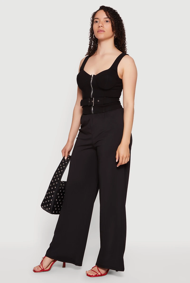 High Waisted Pull On Wide Leg Dress Pants