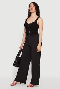 High Waisted Pull On Wide Leg Dress Pants