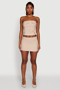 Womens Haute Monde Flap Detail Belted Cropped Tube Top, Beige,