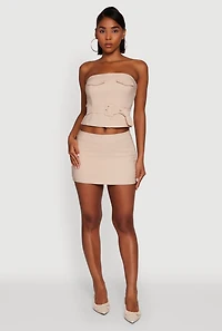 Womens Haute Monde Flap Detail Belted Cropped Tube Top, Beige,