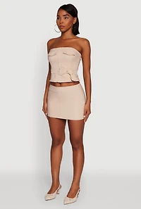 Womens Haute Monde Flap Detail Belted Cropped Tube Top, Beige,