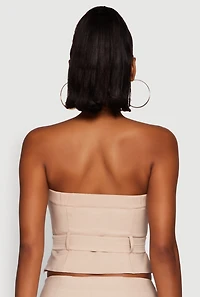 Womens Haute Monde Flap Detail Belted Cropped Tube Top, Beige,