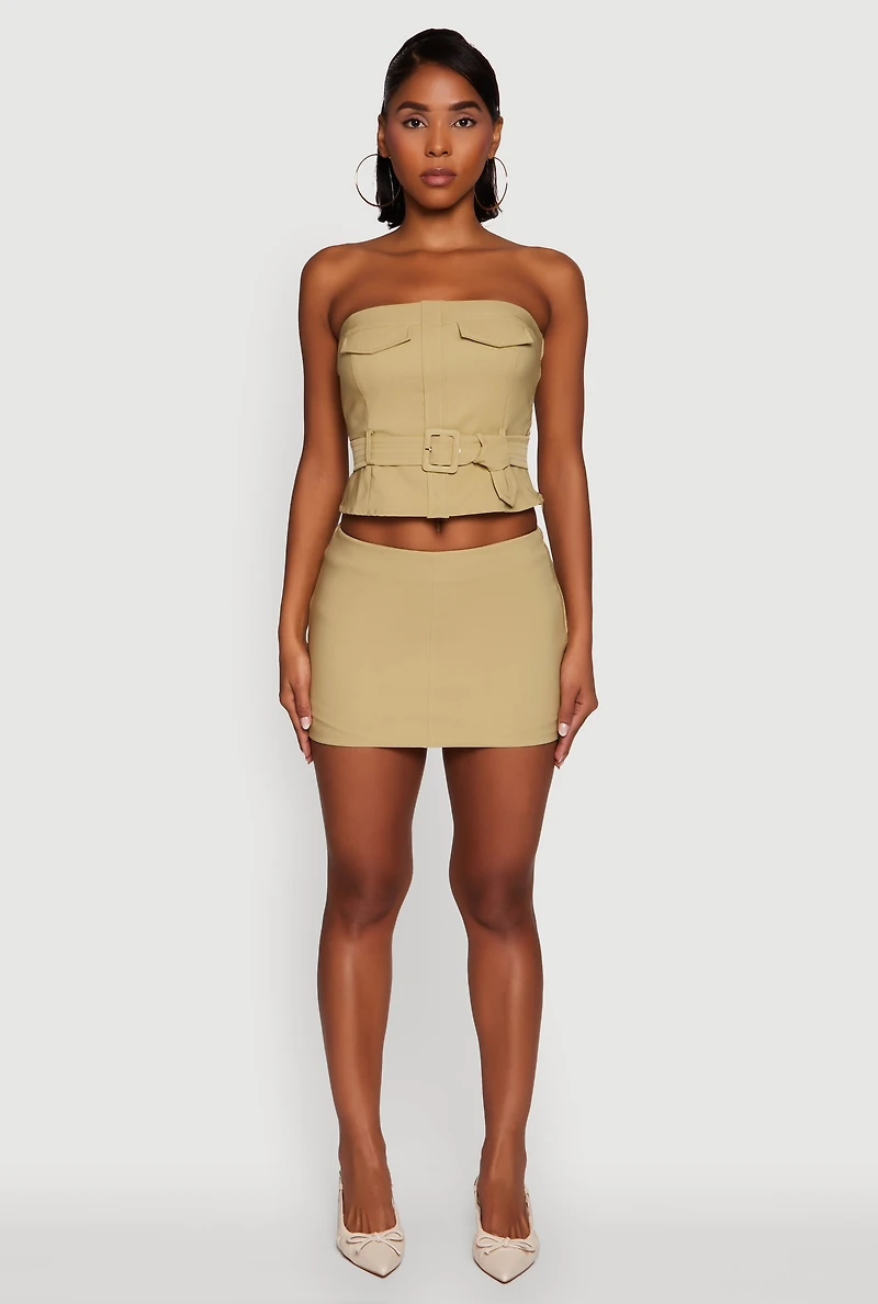 Womens Haute Monde Flap Detail Belted Cropped Tube Top, Green, Size L