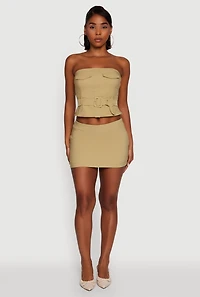 Womens Haute Monde Flap Detail Belted Cropped Tube Top, Green, Size S