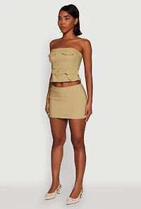 Womens Haute Monde Flap Detail Belted Cropped Tube Top, Green, Size S