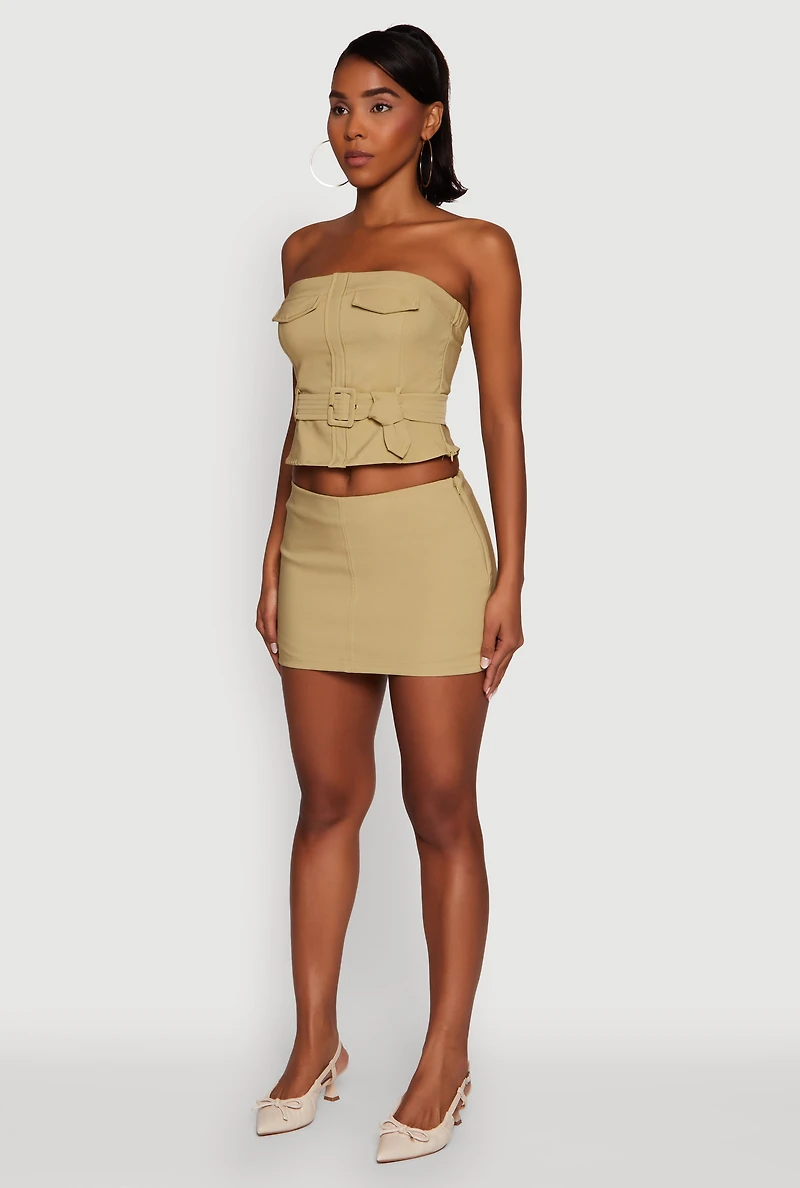 Womens Haute Monde Flap Detail Belted Cropped Tube Top, Green, Size L
