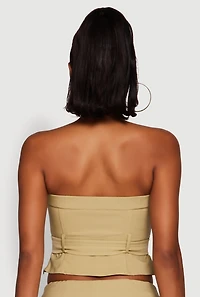 Womens Haute Monde Flap Detail Belted Cropped Tube Top, Green, Size S
