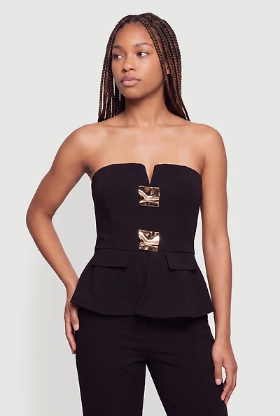 Metallic Detail Zip Back Tube Top