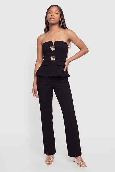 Crepe Knit Pintuck Detail Flare Leg Pull On Dress Pants