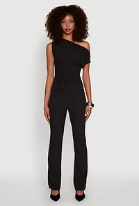 Ribbed Knit Solid Straight Leg Casual Pants