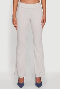 Womens Ribbed Knit Solid Straight Leg Casual Pants, Grey, Size M