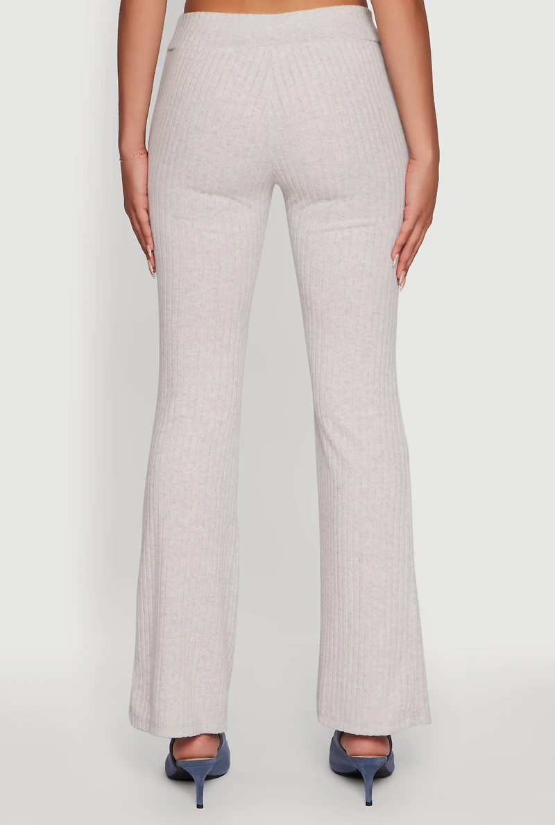 Womens Ribbed Knit Solid Straight Leg Casual Pants, Grey, Size M