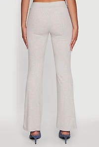 Womens Ribbed Knit Solid Straight Leg Casual Pants, Grey, Size L