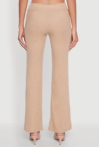 Womens Ribbed Knit Solid Straight Leg Casual Pants, Khaki, Size L