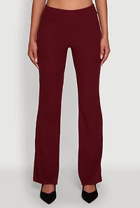 Womens Ribbed Knit Solid Straight Leg Casual Pants,